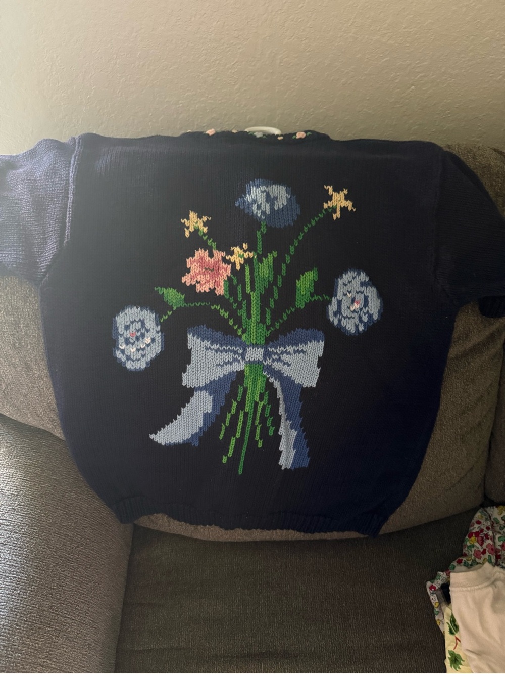 Navy Floral & Teacup Knit Cardigan Sweater - Picture 3 of 3